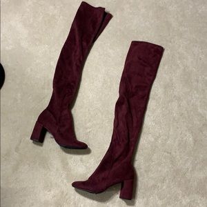Over the knees Burgundy heeled boots. Size 10
